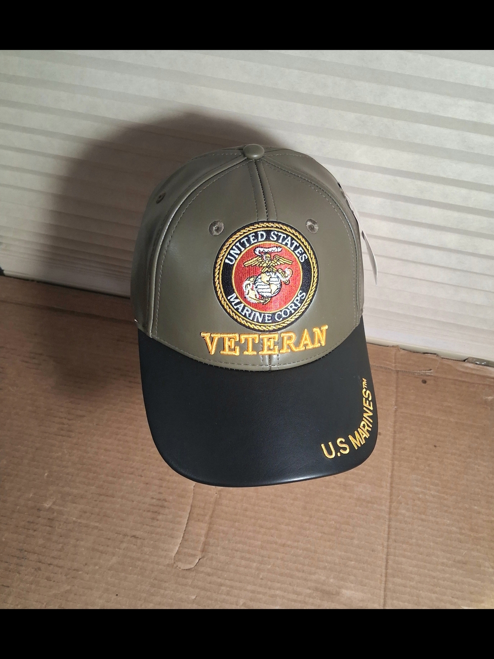 Veteran U.S. Marine Corps Polyurathane-Adult-Adjustable-Embroidered Baseball Cap